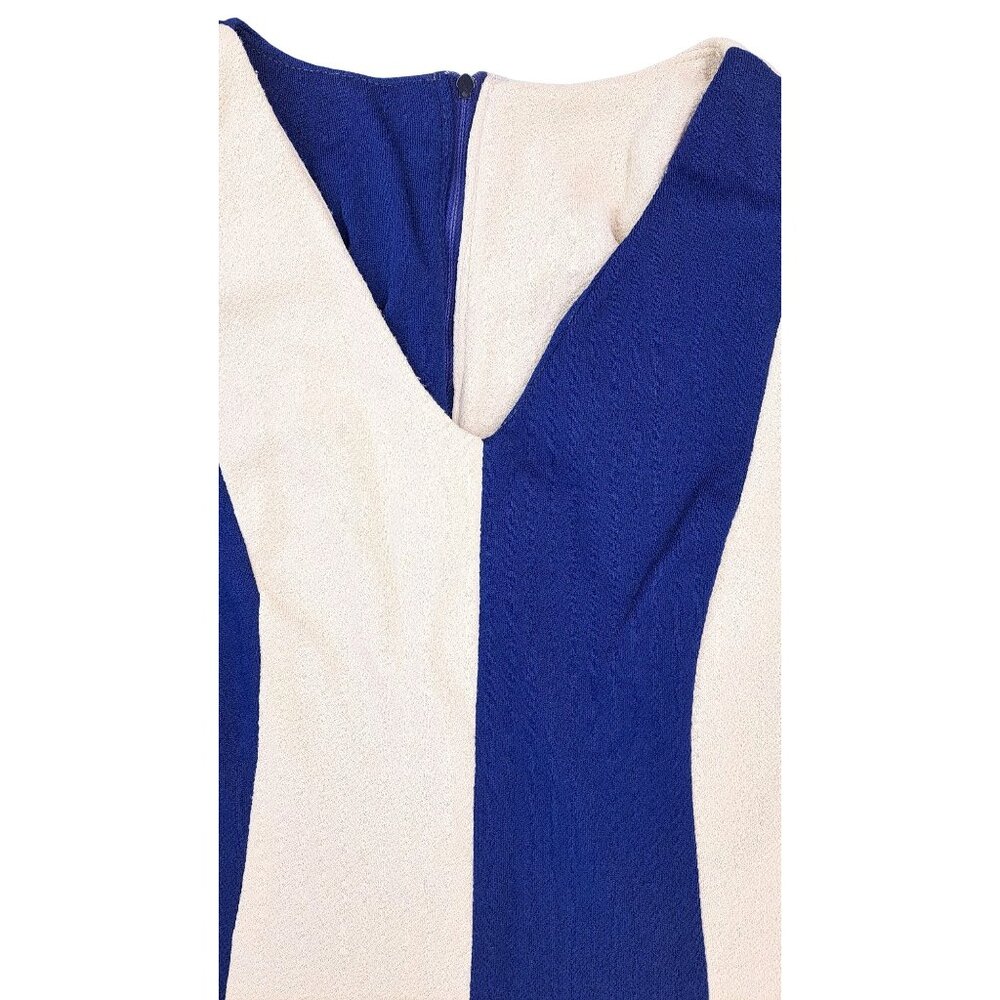 Vintage Handmade Blue Cream Colorblock Short Sleeve Mini Dress Medium Mod Space - Picture 5 of 12